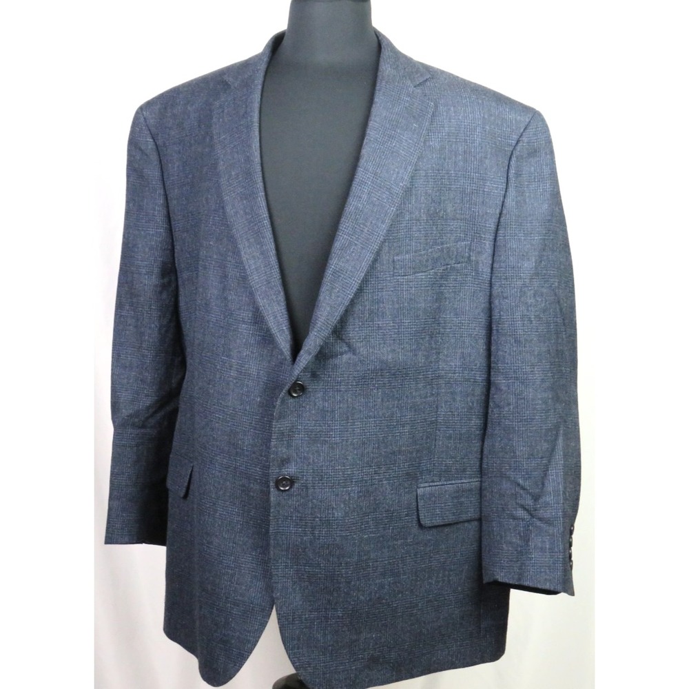 Jos. A. Bank Wool/Silk/Linen Blue Plaid 2 Button Double Vent‎ Blazer 52 Regular